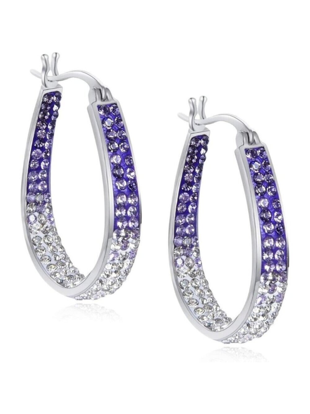 🆕 Women Purple Crystal Hoop Earrings Plated Inside Out Oval Shape Jewelry Gifts